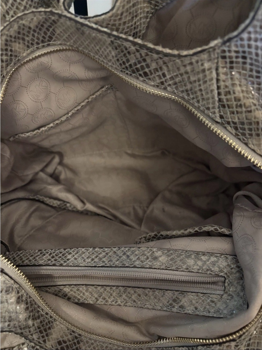 Michael Kors Beige Taupe Snake-Print Shoulder Hobo Bag - Picture 5 of 6